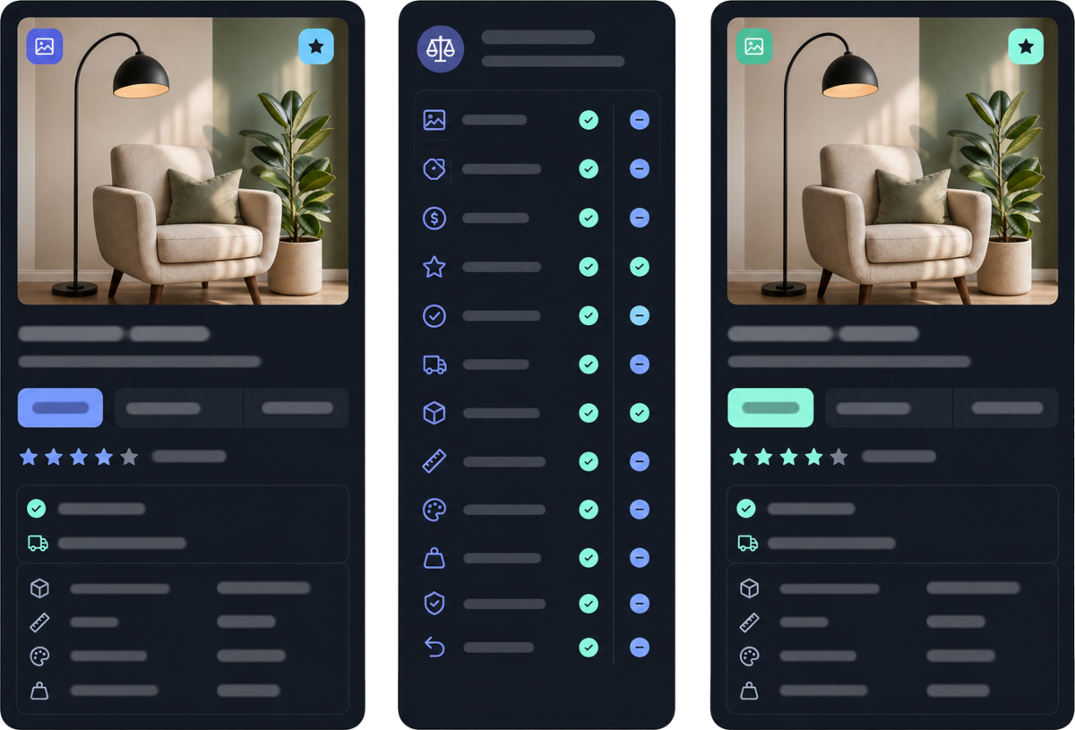 Close the listing-quality gap against category leaders — Illustrative interface concept — not a shipped product